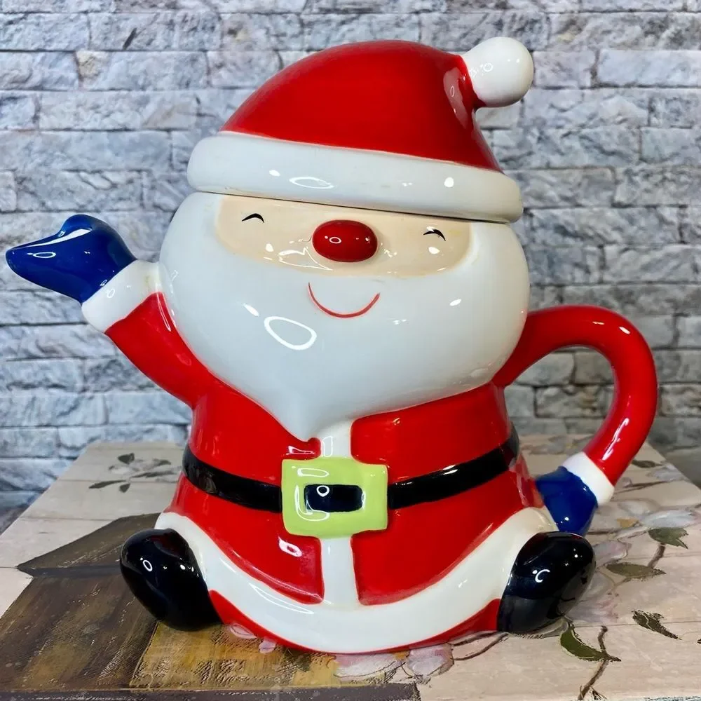 Holiday Ceramic Santa Teapot with Lid Christmas Decor